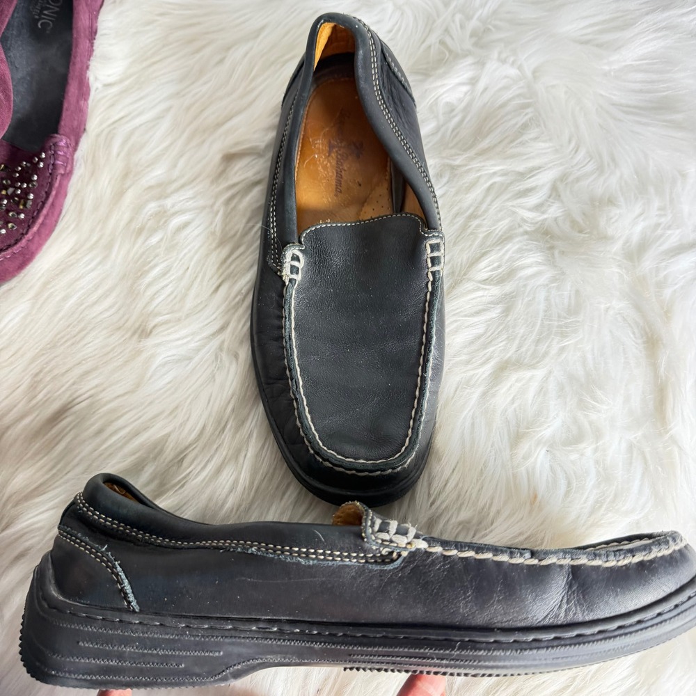 Tommy Bahama Mens TB-324 Black Leather‎ Moc Toe Driving Loafers Size 8M